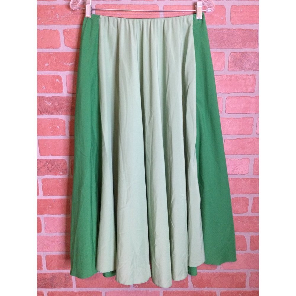 Tome Women's Color Block Flared Midi Skirt Back Zip Closure Green Size 10